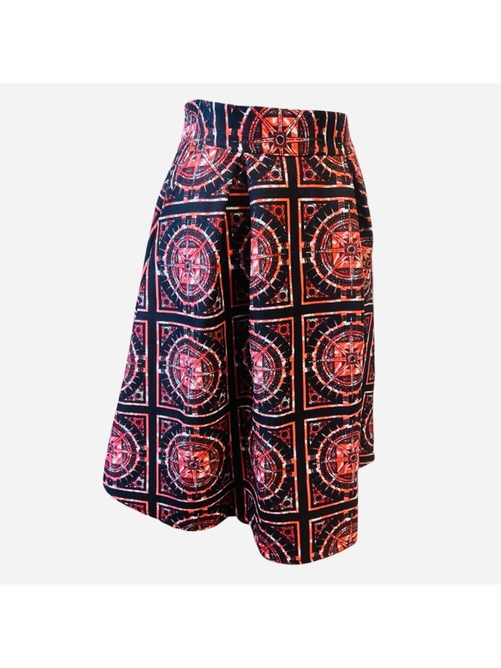 Papaya Nautical Star Bark Cloth Skirt With Side Zipper & Pockets Sz.S